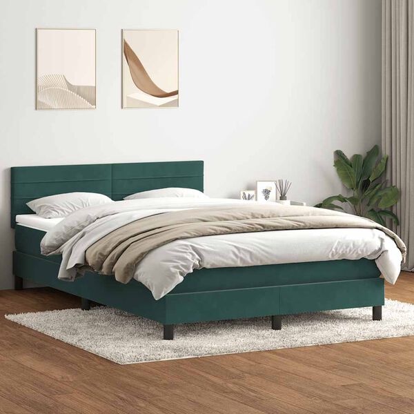 vidaXL Sommier &agrave; lattes de lit et matelas vert fonc&eacute; 140x220cm velours
