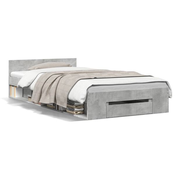 vidaXL Cadre de lit avec tiroir sans matelas gris b&eacute;ton 75x190 cm