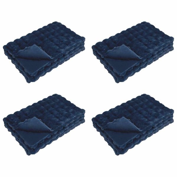 vidaXL Couverture en Fourrure de Lapin Synth&eacute;tique 4 pcs Bleu Marine