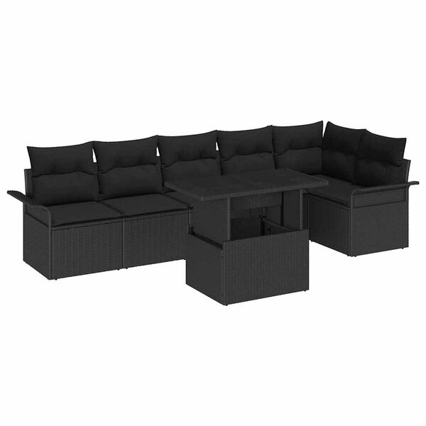 vidaXL Ensemble de canap&eacute; de jardin avec coussin 7 pcs Noir Poly rotin