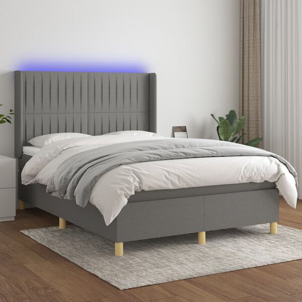 vidaXL Sommier &agrave; lattes de lit matelas LED Gris fonc&eacute; 140x200 cm Tissu