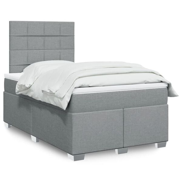 vidaXL Sommier &agrave; lattes de lit et matelas gris clair 120x190 cm tissu