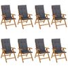 vidaXL Chaises de jardin inclinables et coussins lot de 8 teck solide