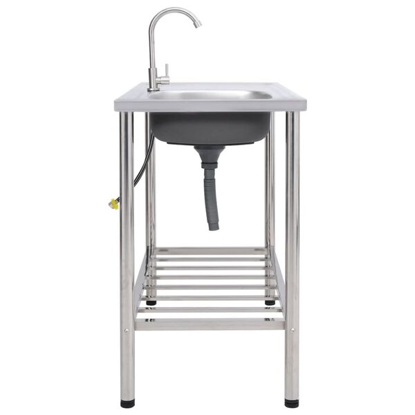 vidaXL &Eacute;vier de camping Seul lavabo avec robinet Acier inoxydable