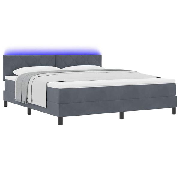 vidaXL Lit &agrave; ressort LED avec matelas Gris fonc&eacute; 180 x 200 cm Velours