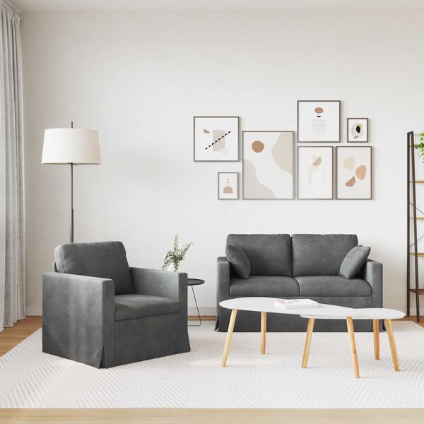 vidaXL Canap&eacute; 2 pcs Gris fonc&eacute; 138 x 78 x 80 cm Velours