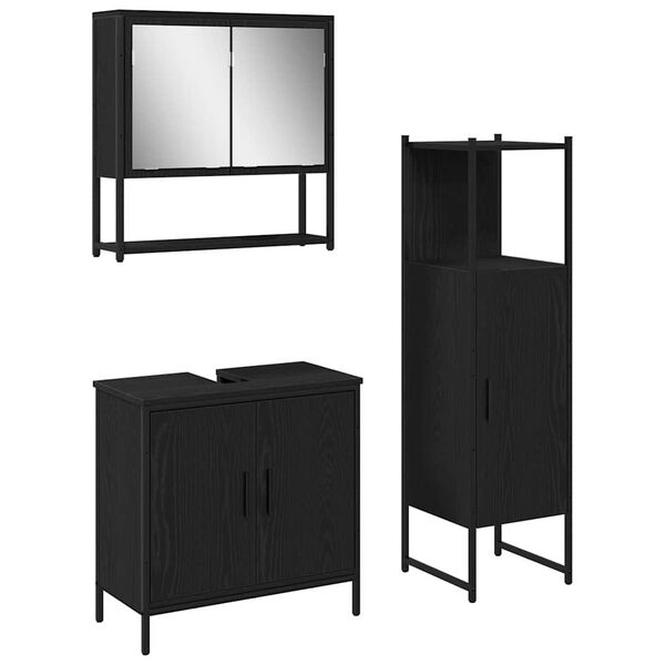 vidaXL Ensemble de mobilier de salle de bain avec &eacute;tag&egrave;re 3 pcs Noir