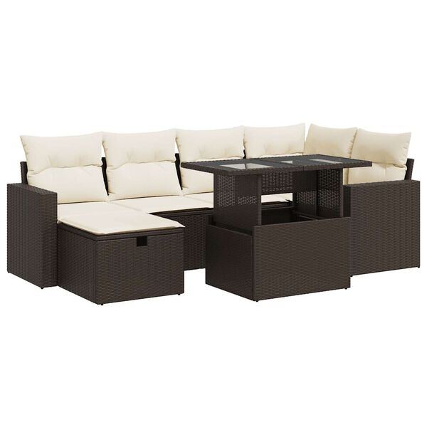 vidaXL Salon de jardin avec coussins 7 pcs marron r&eacute;sine tress&eacute;e