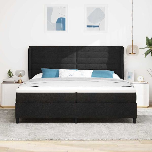 vidaXL Lit &agrave; ressorts avec matelas Noir 200 x 200 cm tissu