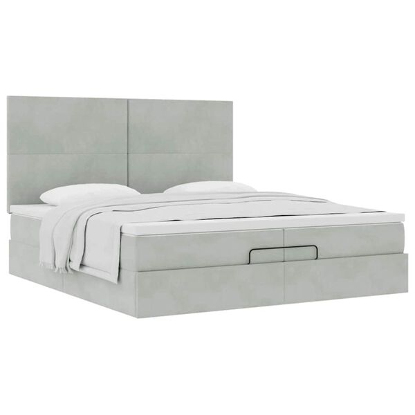 vidaXL Cadre de lit ottoman avec matelas gris clair 200x200 cm velours