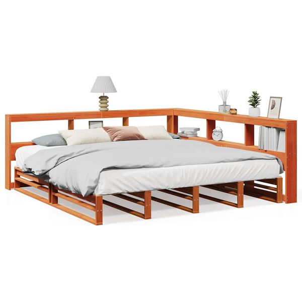 vidaXL Lit biblioth&egrave;que sans matelas cire marron 180x200 cm pin massif