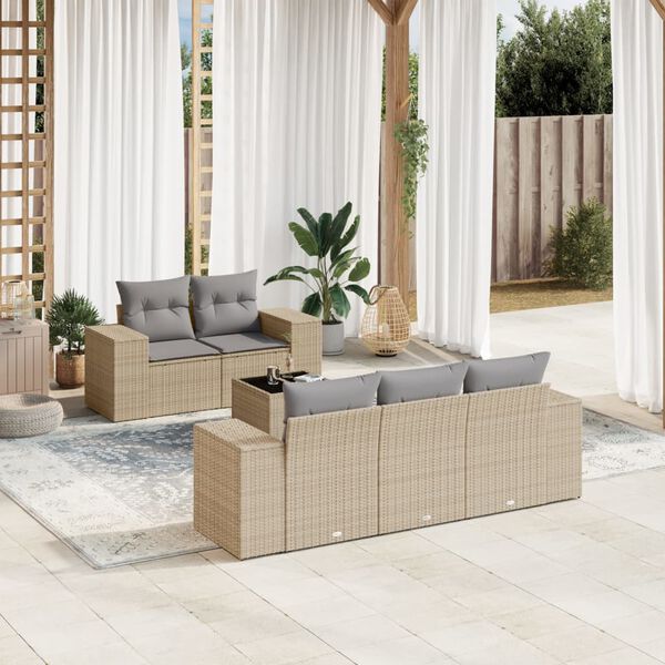 vidaXL Salon de jardin avec coussins 6 pcs beige r&eacute;sine tress&eacute;e