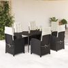 vidaXL Ensemble &agrave; manger de jardin coussins 7pcs Noir R&eacute;sine tress&eacute;e