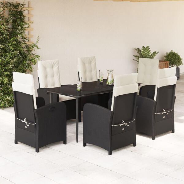 vidaXL Ensemble &agrave; manger de jardin coussins 7pcs Noir R&eacute;sine tress&eacute;e