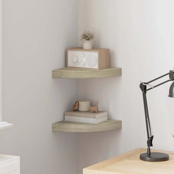 vidaXL &Eacute;tag&egrave;res d'angle flottantes 2 pcs ch&ecirc;ne 25x25x3,8 cm MDF