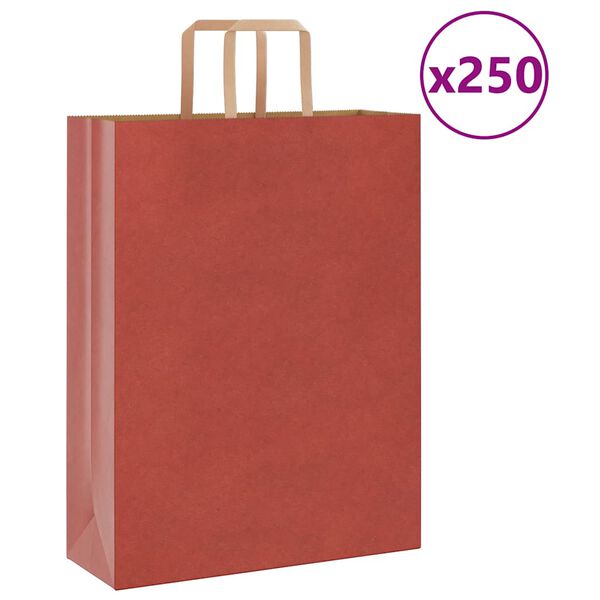 vidaXL Sacs en papier 250 pcs avec poignées rouge 32x12x42 cm
