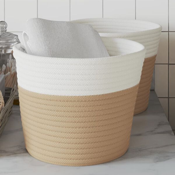 vidaXL Paniers de rangement 2 pcs beige et blanc &Oslash;24x18 cm coton