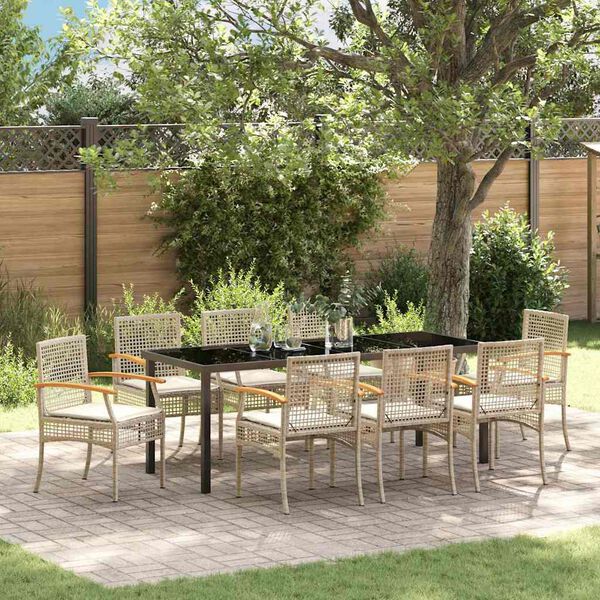 vidaXL Ensemble de salle &agrave; manger pour jardin 9 pcs Beige polyrotin