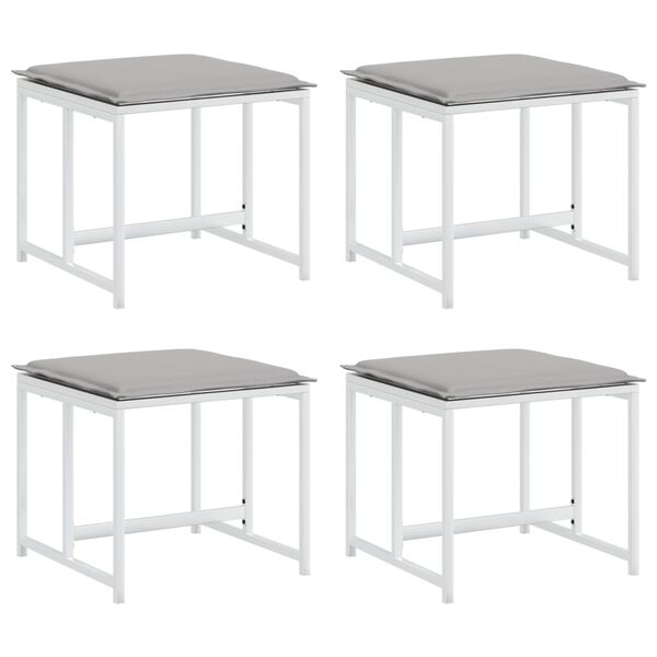 vidaXL Tabourets de jardin avec coussins 4pcs blanc acier et textilène