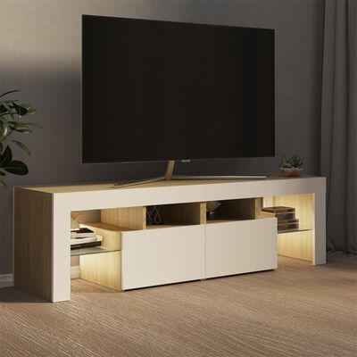 vidaXL Meuble TV avec lumières LED Blanc et chêne sonoma 140x36,5x40cm