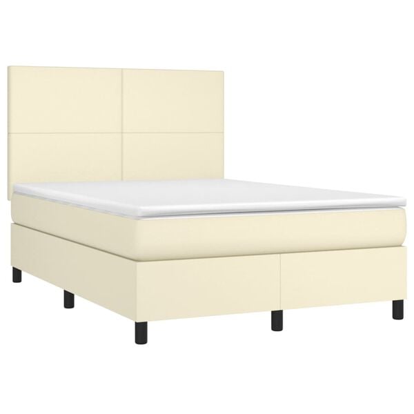 vidaXL Sommier &agrave; lattes de lit avec matelas et LED Cr&egrave;me 140x190 cm