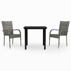 vidaXL Ensemble &agrave; manger de jardin 3 pcs Gris et noir