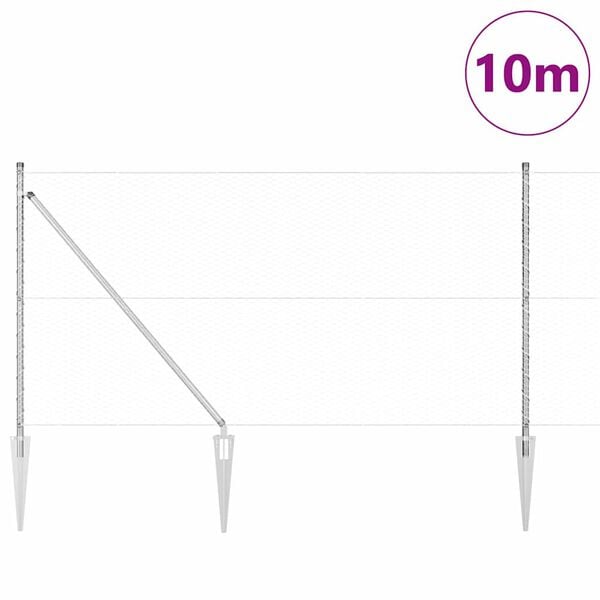 vidaXL Poteau de cl&ocirc;ture. Argent&eacute; 10 x 1 m (treillis de 25 mm) Acier