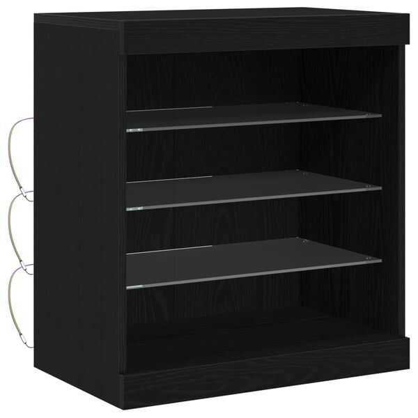 vidaXL Buffet LED Ch&ecirc;ne noir 60,5 x 37 x 67 cm Bois d'ing&eacute;nierie