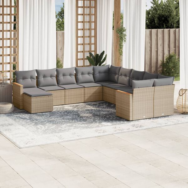vidaXL Salon de jardin 11 pcs avec coussins beige r&eacute;sine tress&eacute;e