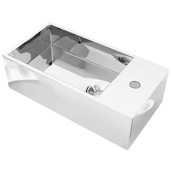 vidaXL Lavabo avec trop-plein 49 x 25 x 15 cm C&eacute;ramique Argent&eacute;
