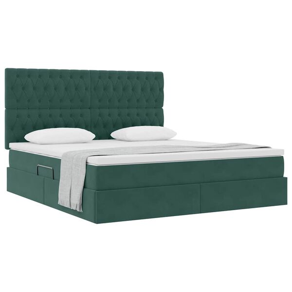 vidaXL Lit avec rangement et matelas Vert fonc&eacute; 180 x 200 cm Velours