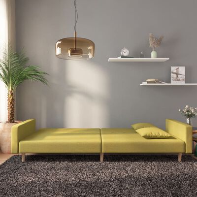 vidaXL Canapé-lit à 2 places avec deux oreillers Vert Tissu