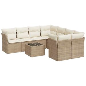 vidaXL Salon de jardin avec coussins 9 pcs beige r&eacute;sine tress&eacute;e
