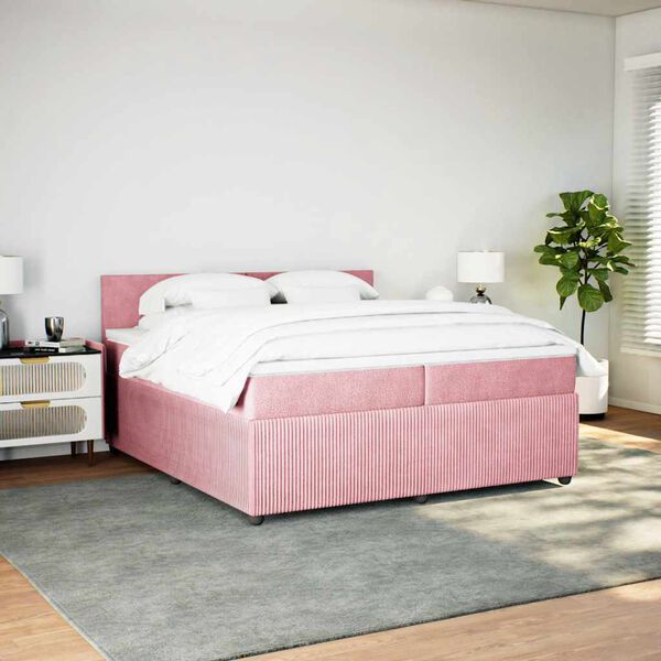 vidaXL Sommier &agrave; lattes de lit avec matelas Rose 200x200 cm Velours