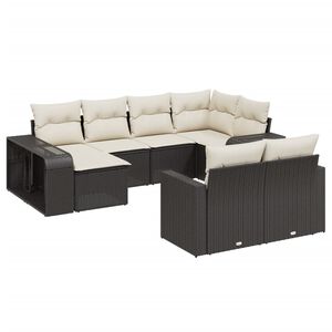 vidaXL Salon de jardin 10 pcs avec coussins noir r&eacute;sine tress&eacute;e