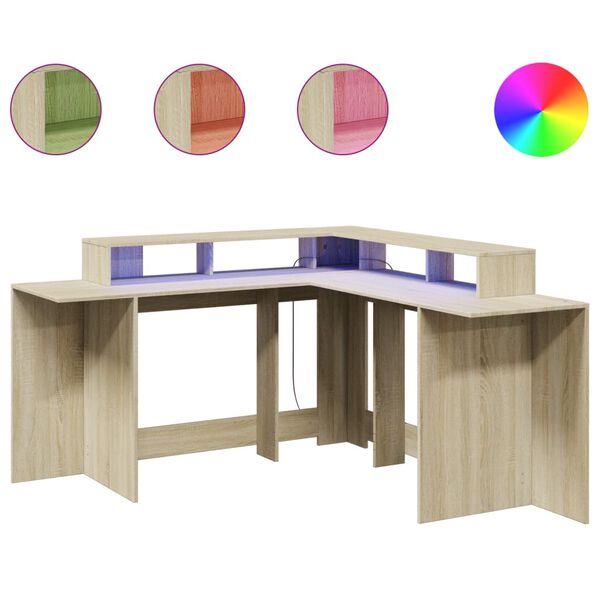 vidaXL Bureau avec lumières LED chêne sonoma bois d'ingénierie