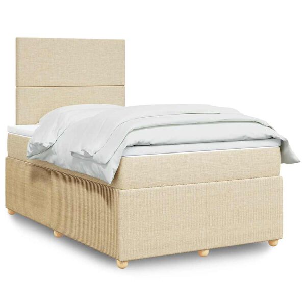 vidaXL Sommier &agrave; lattes de lit avec matelas Cr&egrave;me 120x200 cm Tissu