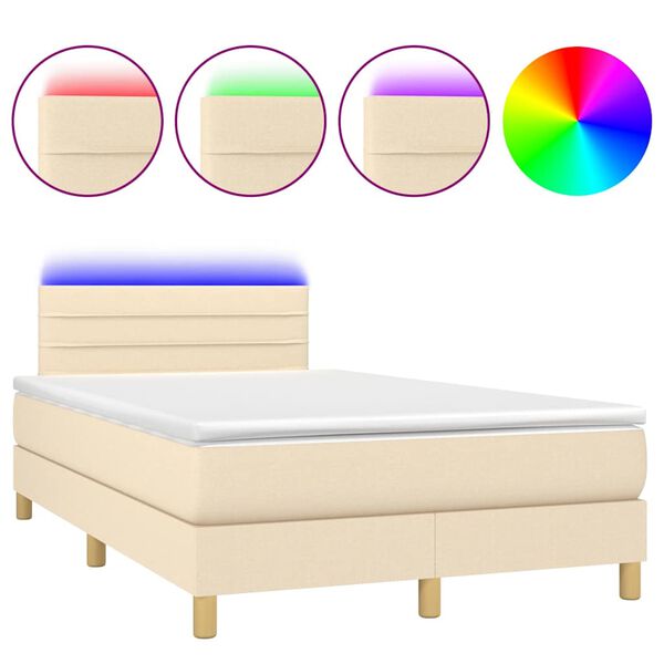 vidaXL Sommier &agrave; lattes de lit matelas et LED cr&egrave;me 120x190 cm tissu