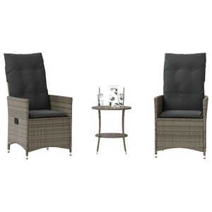 vidaXL Ensemble de bistro 3 pcs avec coussins gris r&eacute;sine tress&eacute;e