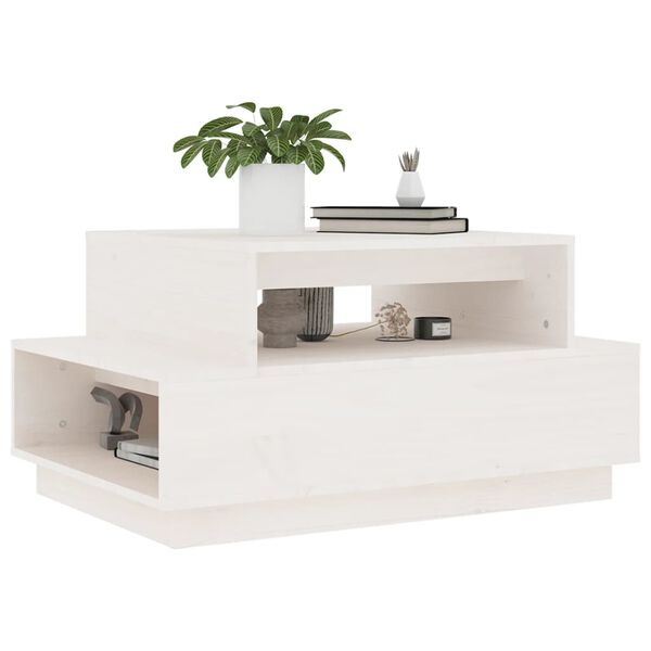 vidaXL Table basse Blanc 80x55x40,5 cm Bois massif de pin