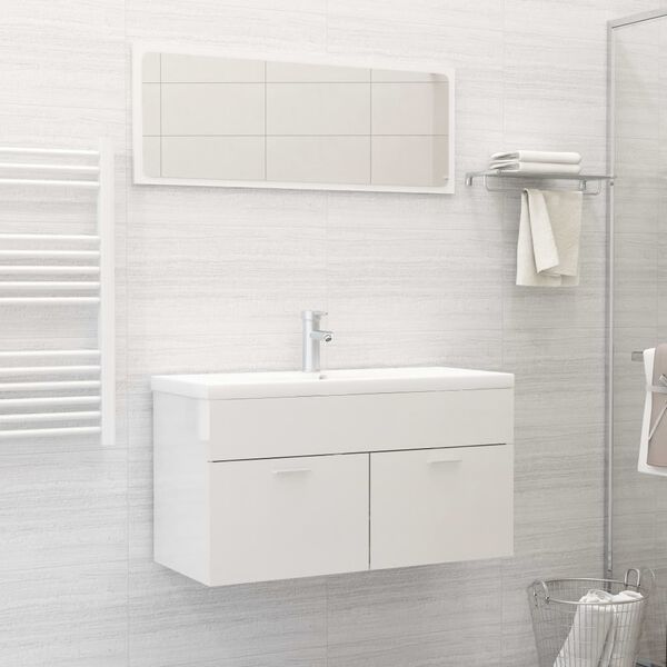 vidaXL Ensemble de meubles de salle de bain Blanc brillant Agglom&eacute;r&eacute;