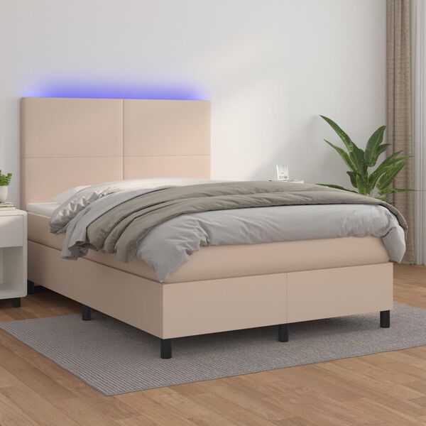 vidaXL Sommier &agrave; lattes de lit avec matelas LED Cappuccino 140x200 cm