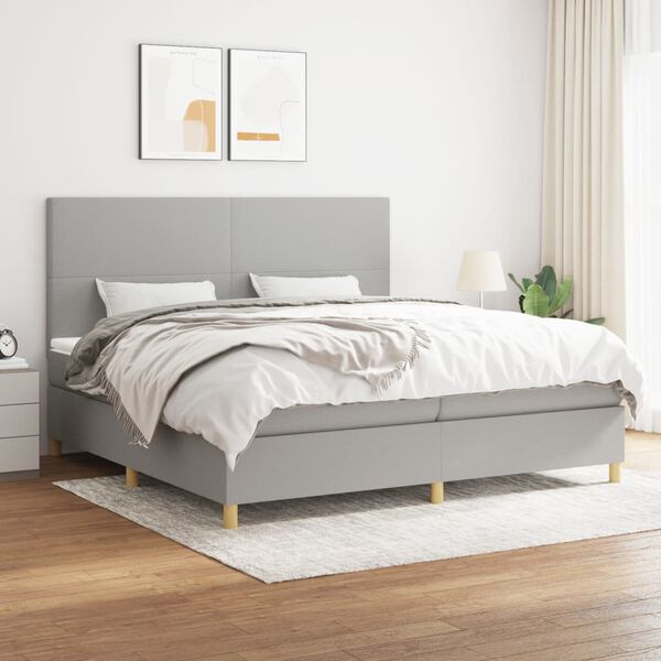vidaXL Sommier &agrave; lattes de lit avec matelas Gris clair 200x200cm Tissu