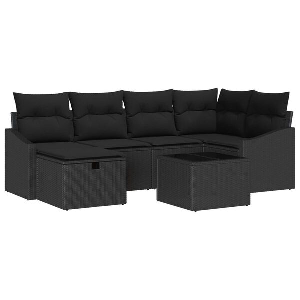 vidaXL Ensemble de Canap&eacute;s avec coussin avec stockage Noir polyrotin