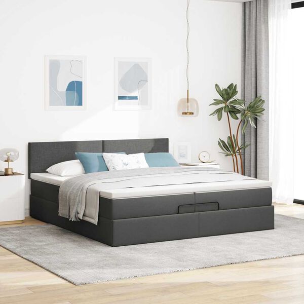 VidaXL Cadre de lit ottoman avec matelas gris fonc&eacute; 200x200 cm tissu