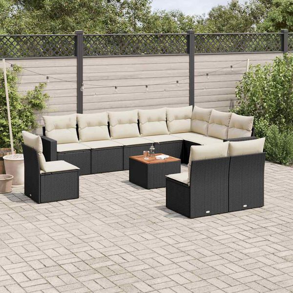 vidaXL Salon de jardin 11 pcs avec coussins noir r&eacute;sine tress&eacute;e