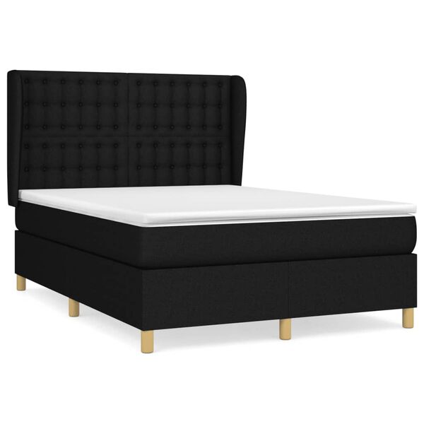 vidaXL Sommier &agrave; lattes de lit avec matelas Noir 140x190 cm Tissu