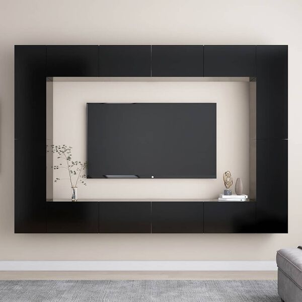 vidaXL Ensemble de meubles TV 8 pcs Noir Bois d'ing&eacute;nierie