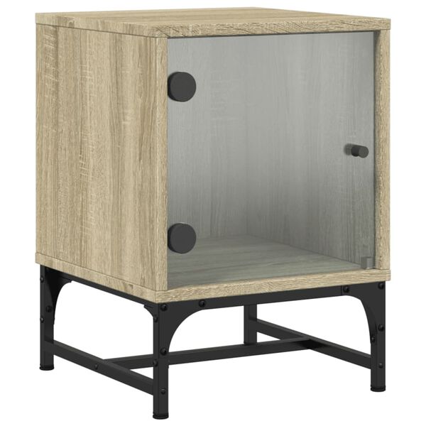 vidaXL Table de chevet avec porte en verre ch&ecirc;ne sonoma 35x37x50 cm