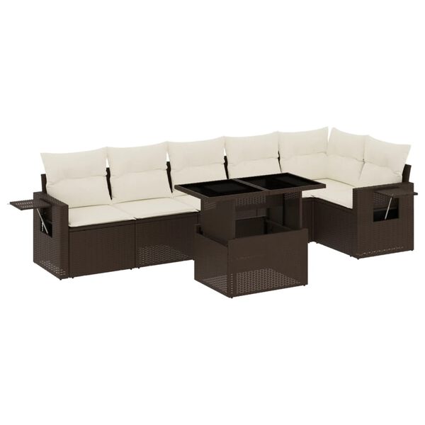 vidaXL Salon de jardin avec coussins 7 pcs marron r&eacute;sine tress&eacute;e